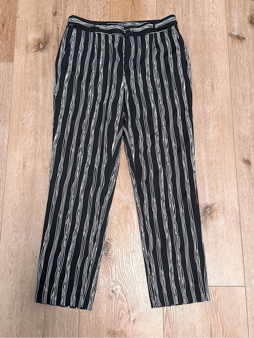 Women's Black Vertical-Stripe Chinos